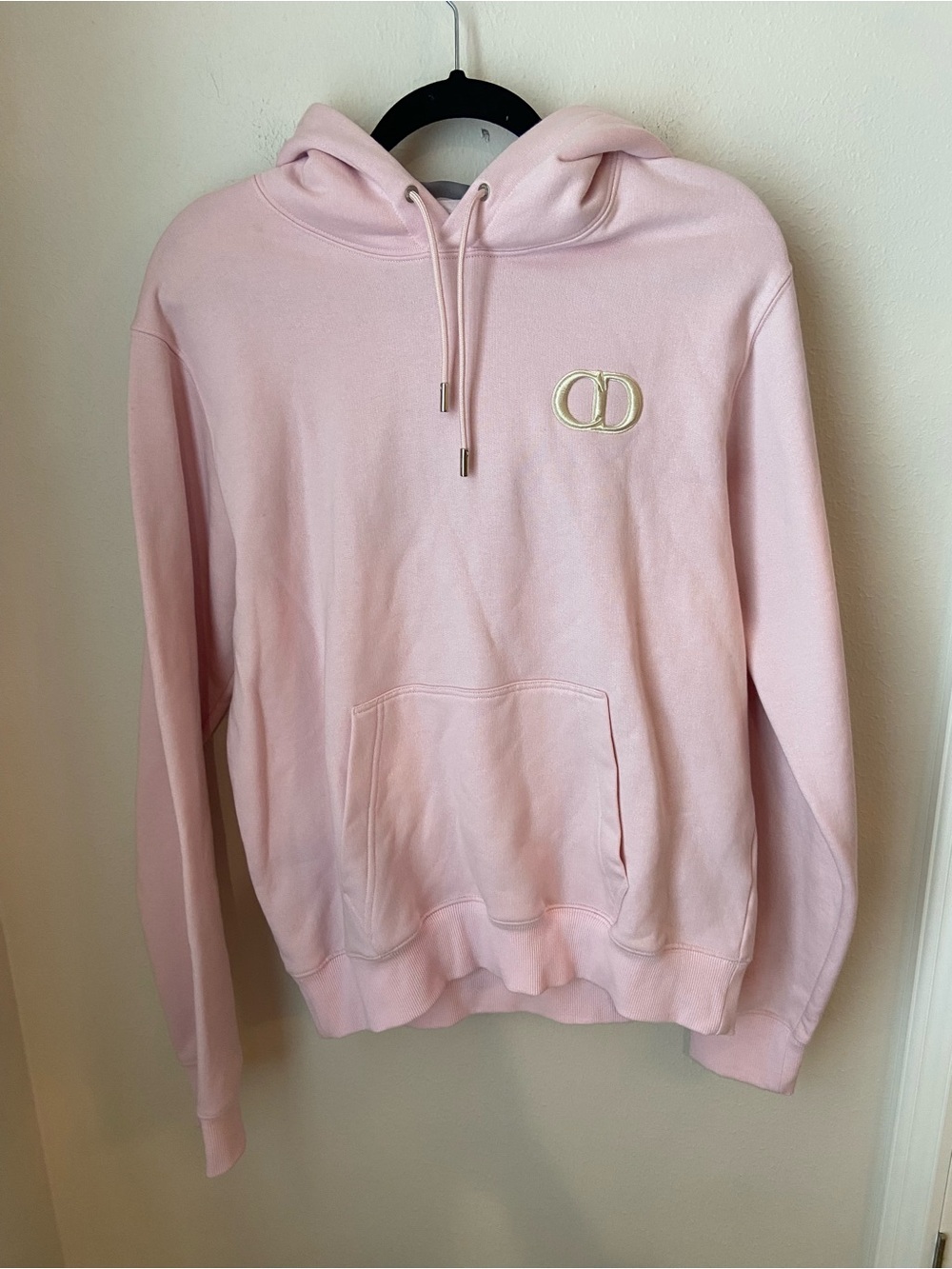 Dior CD Icon Hooded Sweatshirt Pink Cotton Fleece Hoodie Size L